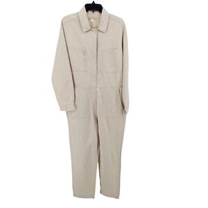 Outerknown Women Large Station Utility Jumpsuit Long Sleeve Zip Natural 2130005W